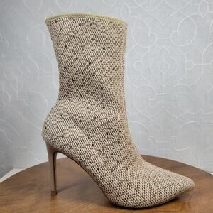 Cape Robbin Rhinestone Boots Womens 10M Gold Blush Mesh Pointed Toe Heel Holiday